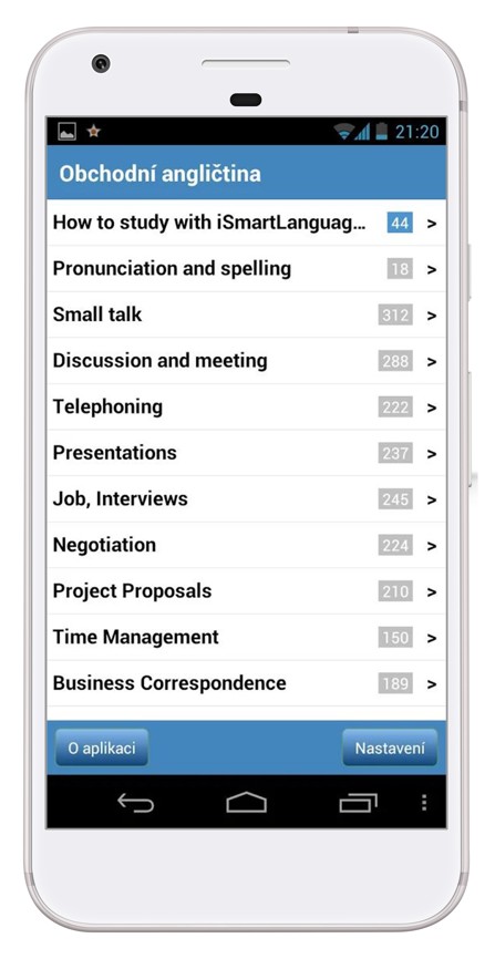 Obchodní angličtina na smartphonu s Androidem - seznam lekcí