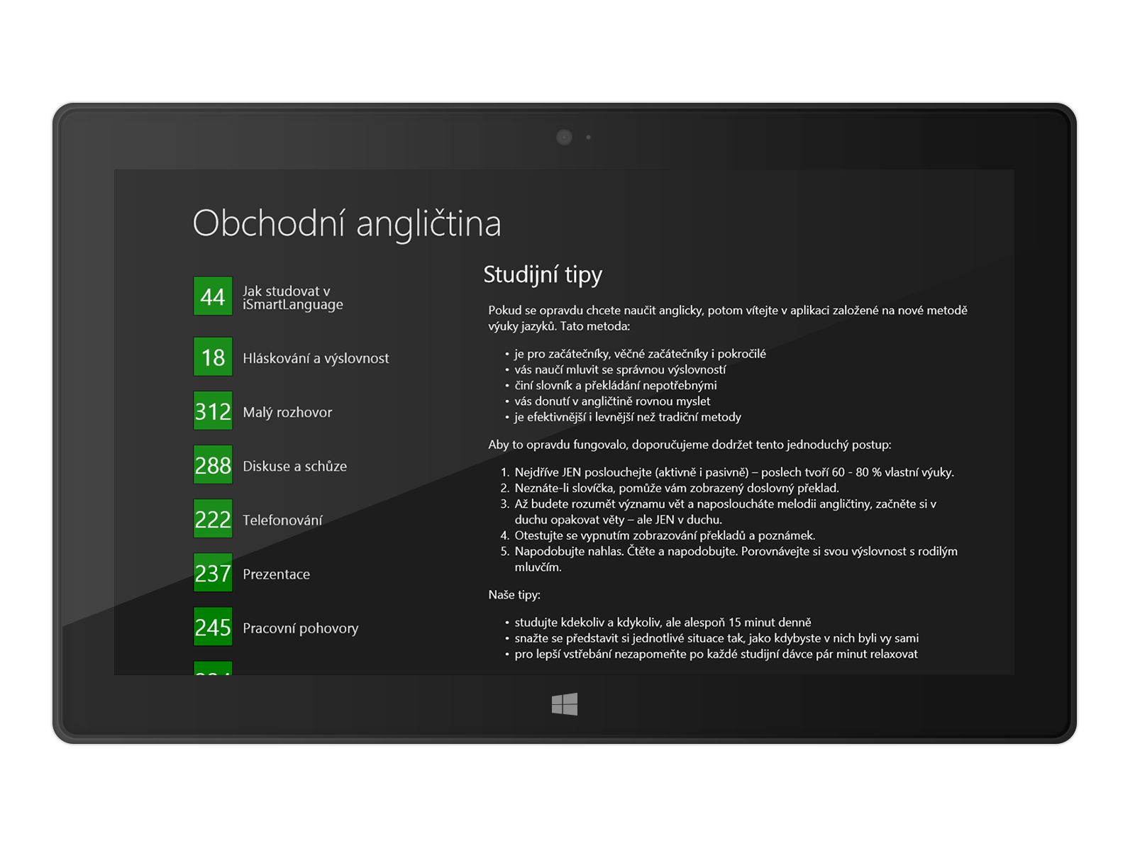 Obchodní angličtina na Windows - seznam lekcí