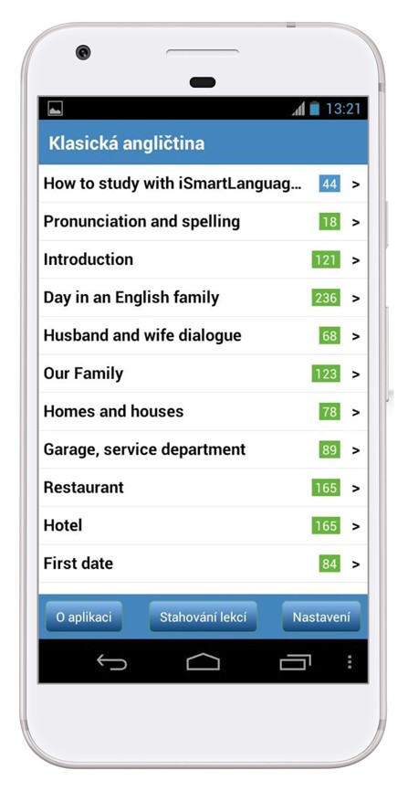 Klasická angličtina na smartphonu s Androidem - seznam lekcí