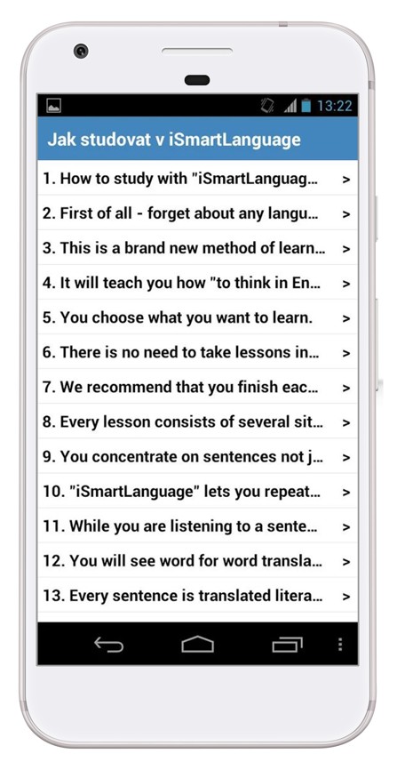 Klasická angličtina na smartphonu s Androidem - seznam vět
