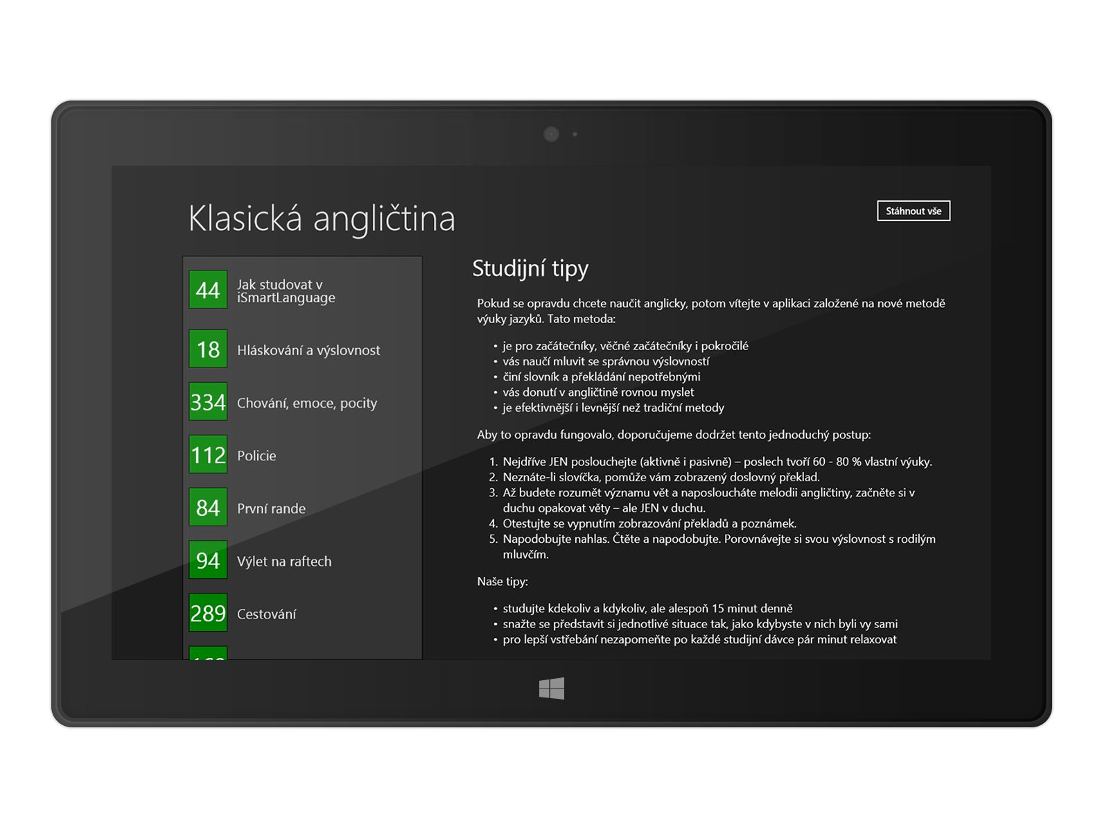 Klasická angličtina na Windows - seznam lekcí