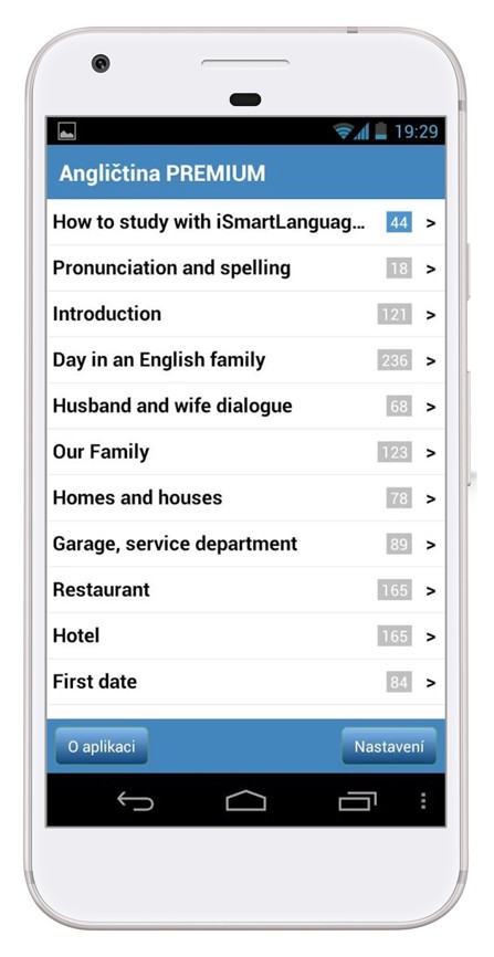 Angličtina PREMIUM na smartphonu s Androidem - seznam lekcí