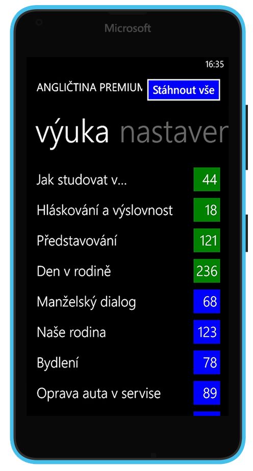 Angličtina PREMIUM na Windows - seznam lekcí