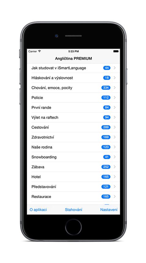 Angličtina PREMIUM na iPhone 6 - seznam lekcí