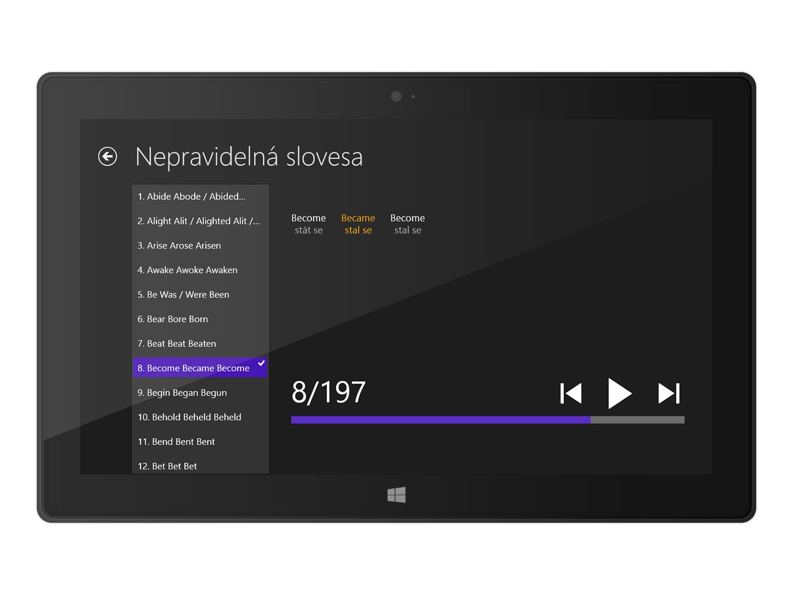 Nepravidelná slovesa na Windows - seznam vět