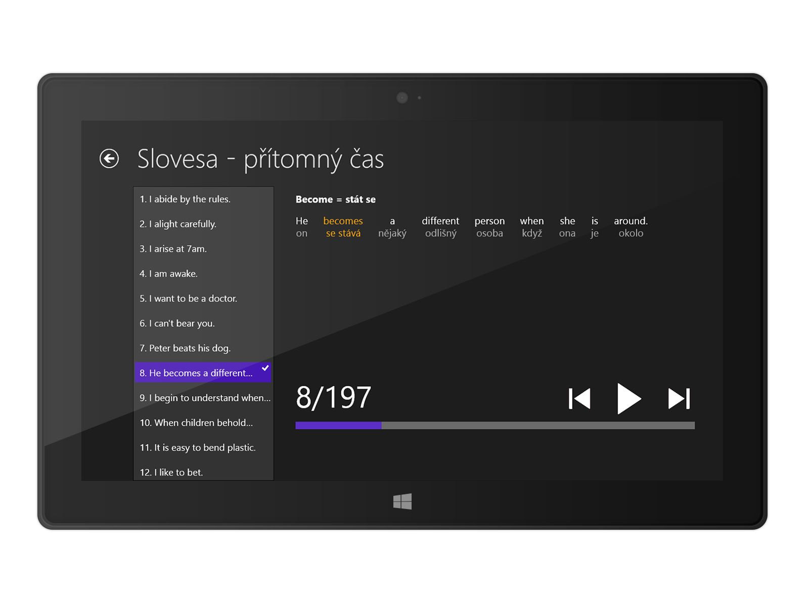 Nepravidelná slovesa na Windows - věta