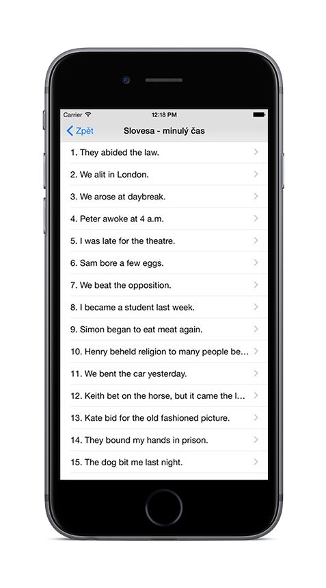 Základní angličtina na iPhone 6 - seznam vět