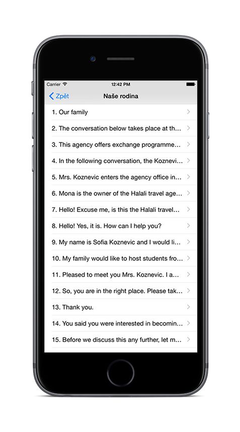 Základní angličtina 1 na iPhone 6 - seznam vět