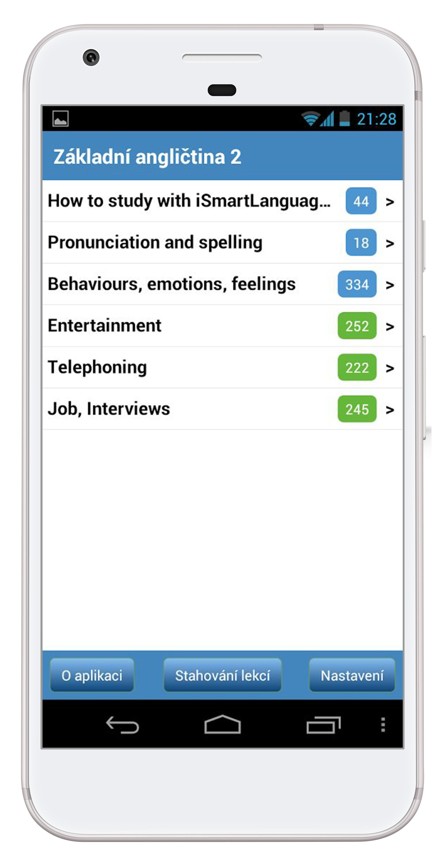 Simple English 2 na smartphonu s Androidem - seznam lekcí