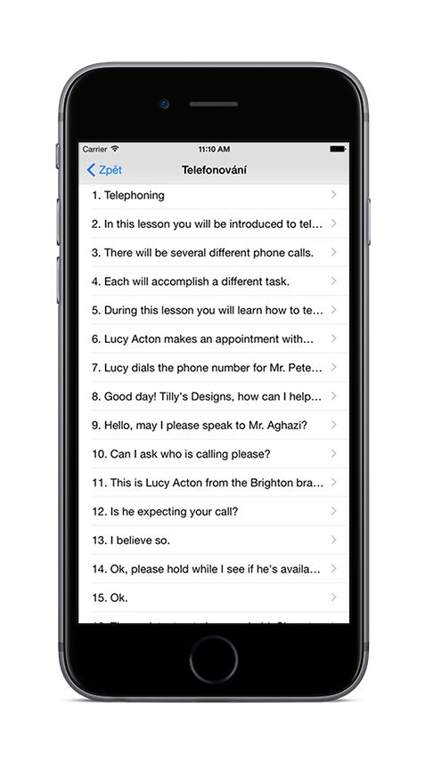Klasická angličtina na iPhone 6 - seznam vět