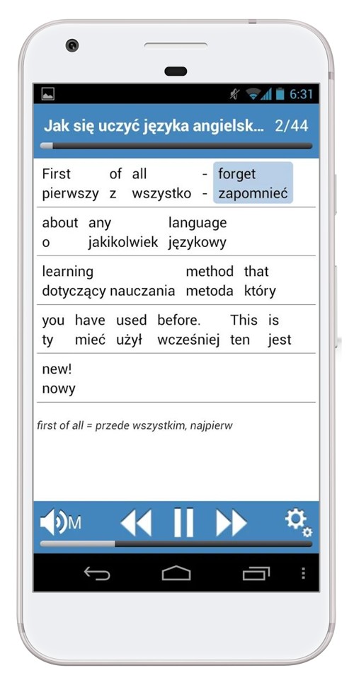 Klasická angličtina na smartphonu s Androidem - věta